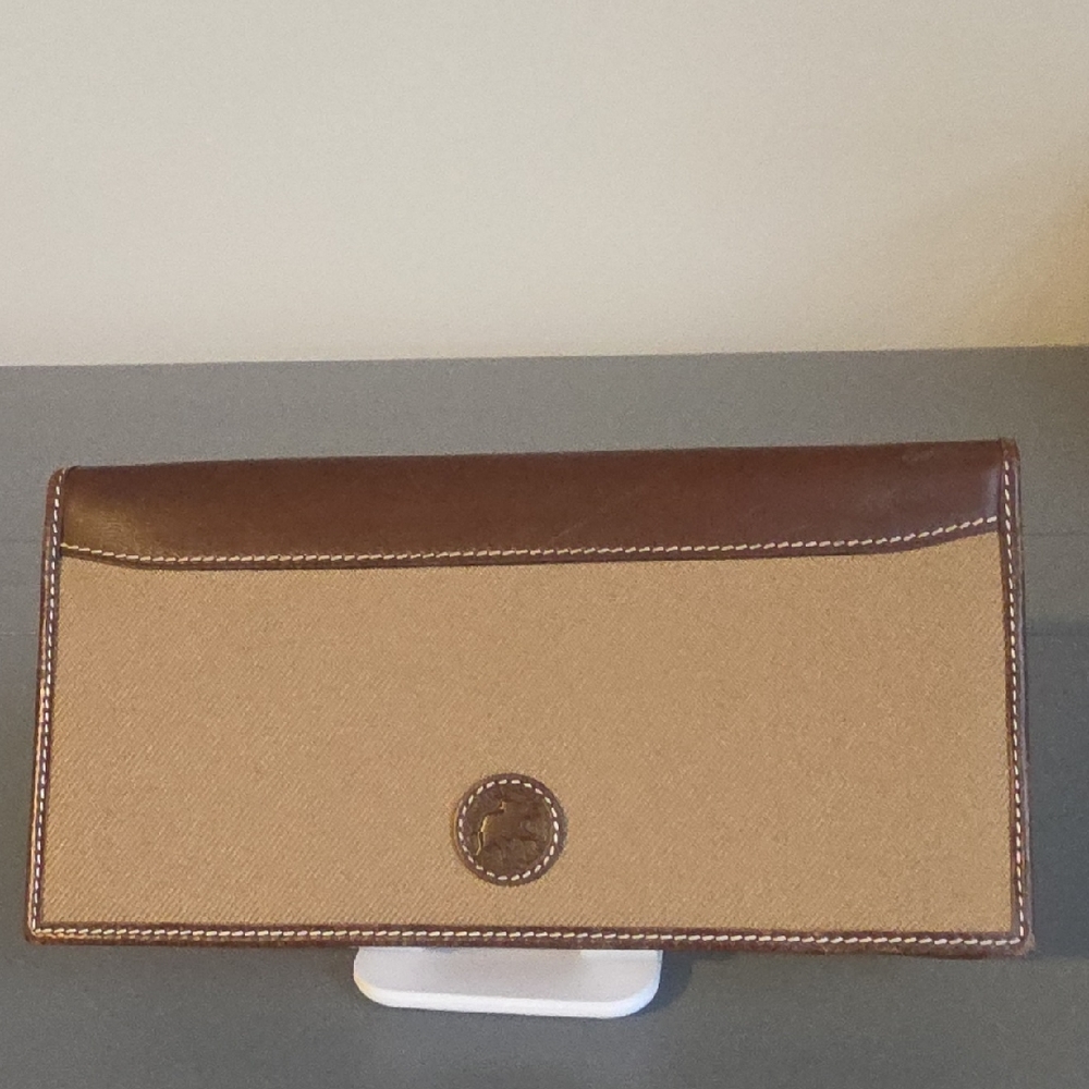 HUNTING WORLD Vintage Leather/Canvas Long Wallet/checkbook Holder